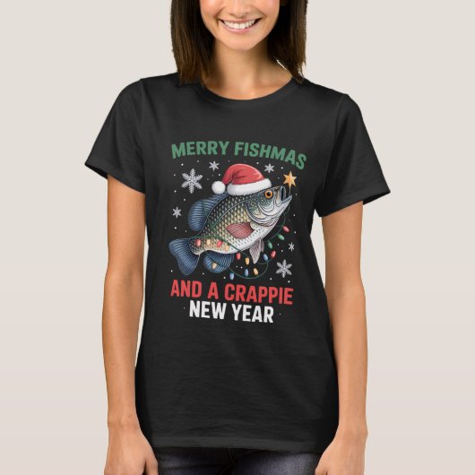 面白いクリスマスの小魚釣りエサ魚罠 アングラーフィッシング Tシャツ (正面)