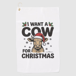 面白いクリスマスの牛ビンテージのホリデーTシャツデザイン１ ゴルフタオル