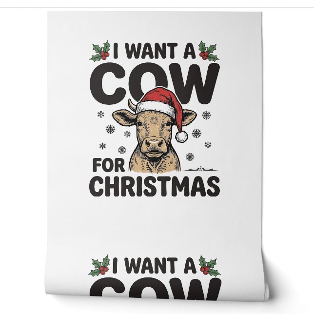 面白いクリスマスの牛ビンテージのホリデーTシャツデザイン１ 壁紙 (ほどく)