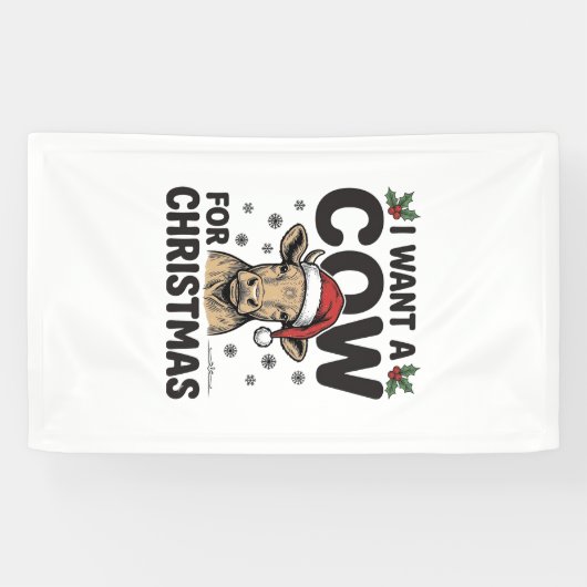 面白いクリスマスの牛ビンテージのホリデーTシャツデザイン１ 横断幕 (横)
