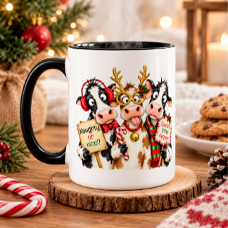 面白いクリスマスの牛 マグカップ