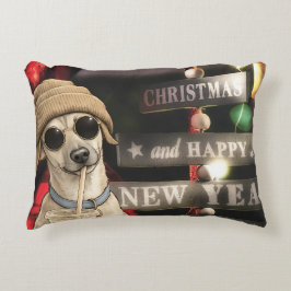 面白いクリスマスの犬のタピオカティー アクセントクッション