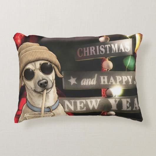 面白いクリスマスの犬のタピオカティー アクセントクッション (正面)