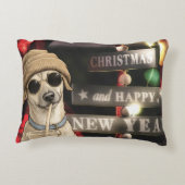 面白いクリスマスの犬のタピオカティー アクセントクッション (裏面)