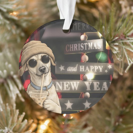 面白いクリスマスの犬のタピオカティー オーナメント (ツリー)