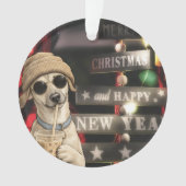 面白いクリスマスの犬のタピオカティー オーナメント (正面)