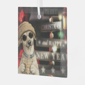 面白いクリスマスの犬のタピオカティー ガラスオーナメント (正面左)