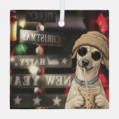 面白いクリスマスの犬のタピオカティー ガラスオーナメント (裏面)