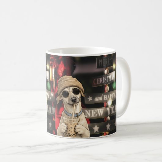 面白いクリスマスの犬のタピオカティー コーヒーマグカップ (正面右)