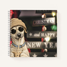 面白いクリスマスの犬のタピオカティー ノートブック