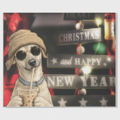 面白いクリスマスの犬のタピオカティー ラッピングペーパー (フラット)