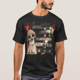 面白いクリスマスの犬のタピオカティー Tシャツ