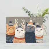 面白いクリスマスの猫のグリーティングカード シーズンカード (スタンド正面)
