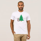 面白いクリスマスの猫の木クリスマスライト Tシャツ (正面フル)