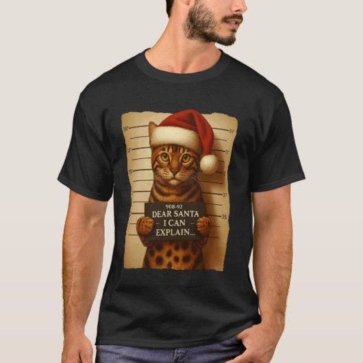 面白いクリスマスの猫 - かわいいベンガル猫サンタ帽子Tシャツ Tシャツ (正面)
