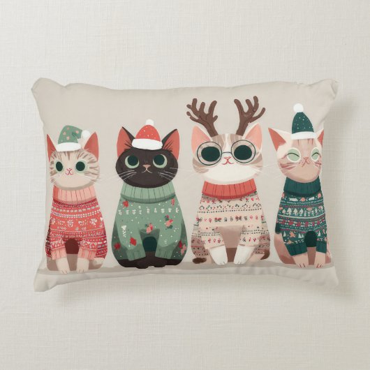 面白いクリスマスの猫 アクセントクッション (正面)