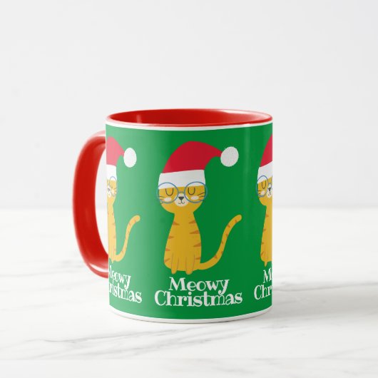 面白いクリスマスの猫 マグカップ (正面左)