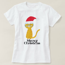 面白いクリスマスの猫 Tシャツ