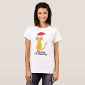 面白いクリスマスの猫 Tシャツ (正面フル)
