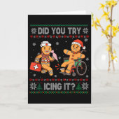 面白いクリスマスの看護師さん、アイシングしてみた？ジンジャーブレッドマン カード (黄色い花)