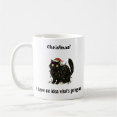 面白いクリスマスの黒猫のライトマグ コーヒーマグカップ (左)