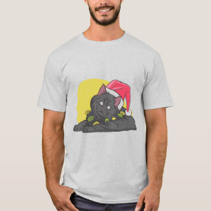 面白いクリスマスの黒猫 Tシャツ