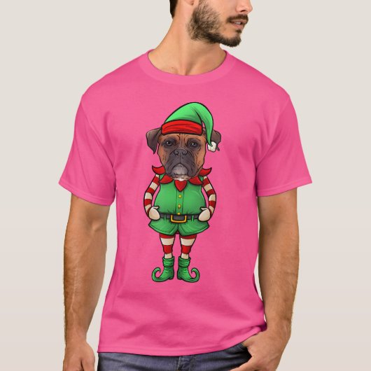 面白いクリスマスエルフボクサードッグ Tシャツ (正面)