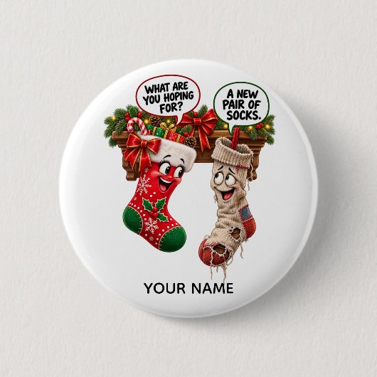 面白いクリスマスソックス 缶バッジ (正面)