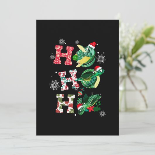 面白いクリスマスツリーのカメさんサンタ 招待状 (スタンド正面)