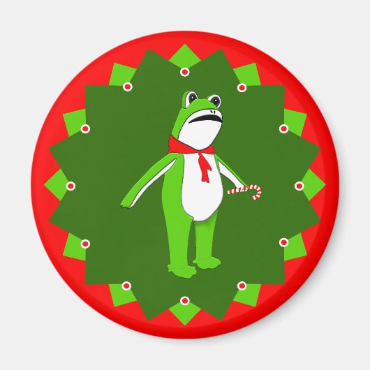 面白いクリスマスホリデーフロッグ マグネット (正面)