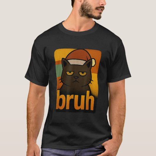 面白いクリスマス猫Bruhミームクール Tシャツ (正面)