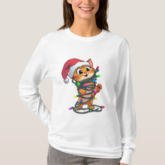 面白いクリスマス猫Tシャツ | かわいいホリデーギフト Tシャツ