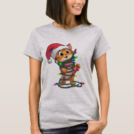 面白いクリスマス猫Tシャツ | かわいいホリデーギフト Tシャツ