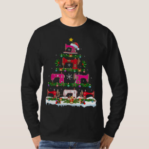 面白いクリスマス ライト ミシン クリスマスツリー Tシャツ