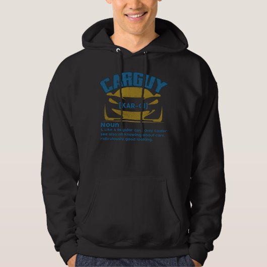 面白いクルマ好きTシャツギフト カーガイの定義 パーカ (正面)