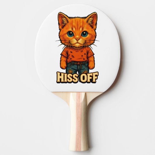 面白いクールな猫の引用Tシャツ 卓球ラケット (正面)