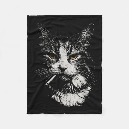 面白いクールキャットがおもしろいタバコを吸っている猫 フリースブランケット (正面)