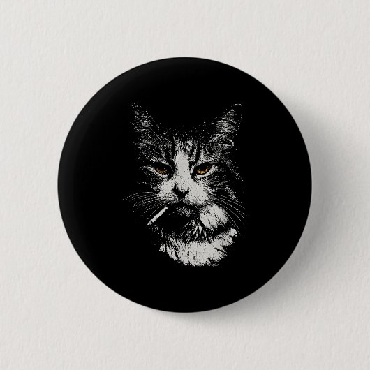 面白いクールキャットがおもしろいタバコを吸っている猫 缶バッジ (正面)