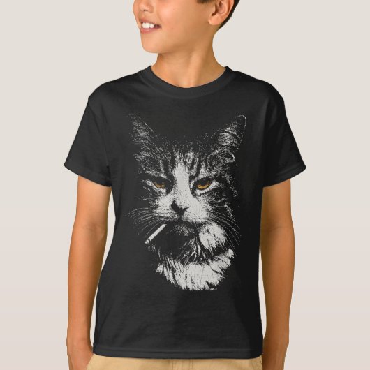 面白いクールキャットがおもしろいタバコを吸っている 猫 ガ Tシャツ (正面)