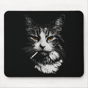 面白いクールキャットがおもしろいメメシガレットを吸っている猫 マウスパッド
