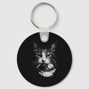 面白いクールキャットがおもしろミームシガレットを吸っている猫 キーホルダー