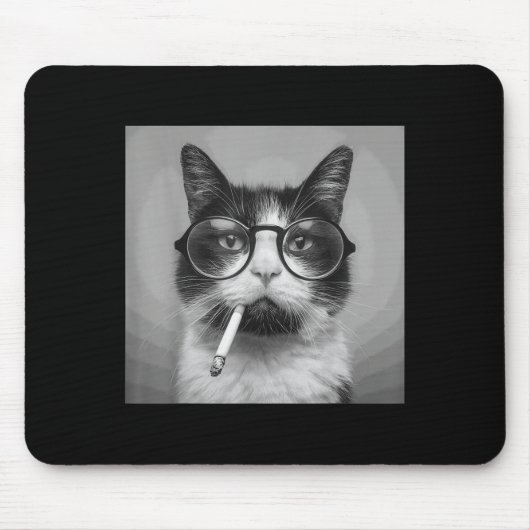 面白いグラフィック猫喫煙大人おもしろグッズ  マウスパッド (正面)