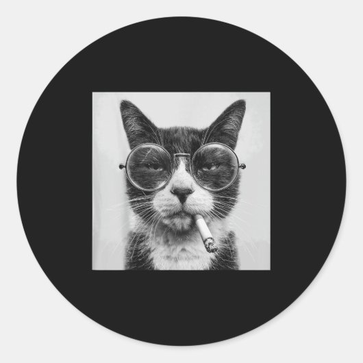 面白いグラフィック猫喫煙大人ユーモア _1  ラウンドシール (正面)