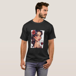 面白いグラフィック画像の珍しいワインと女性のメンズ Tシャツ