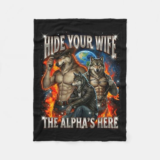 面白いグラフィックTシャツ 妻を隠せ アルファが来た フリースブランケット (正面)