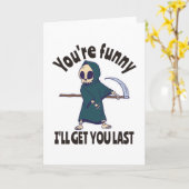 面白いグリムリーパー スケルトン ハロウィン コスチューム カード (黄色い花)