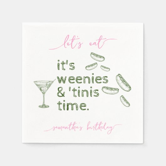 面白いグリーンウィニー＆ティニス マーティニ 誕生日パーティー スタンダードカクテルナプキン (正面)