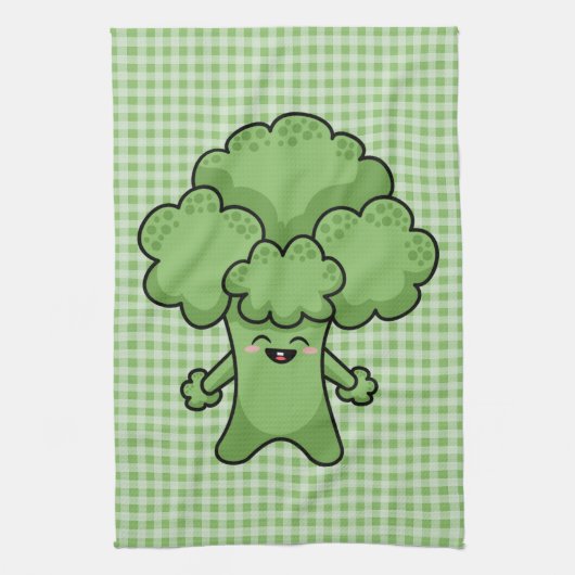 面白いグリーンブロッコリー キッチン タオル (縦)