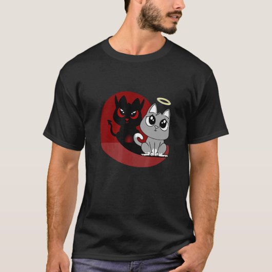 面白いグレー猫悪魔天使悪い猫邪悪な影ディア Tシャツ (正面)