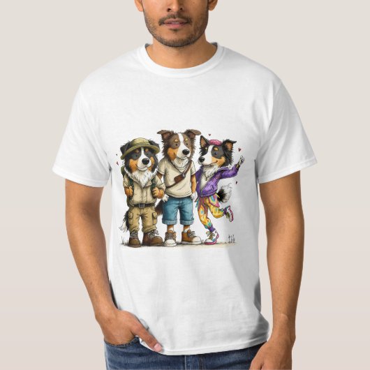 面白いケルピー犬Tシャツ かわいい3匹組 Tシャツ (正面)